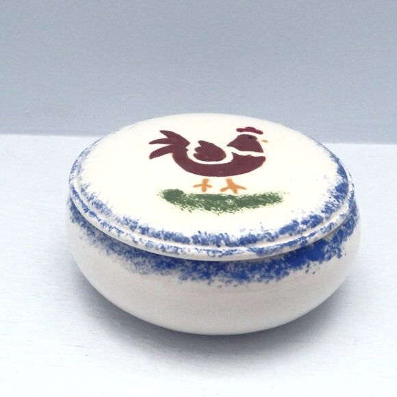 Handmade Ceramic Rooster Lidded Trinket Dish For Jewelry, Candy, Kitchen - Picture 2 of 7